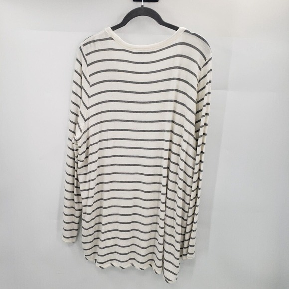 Market & Spruce 1x Striped Knit Top Womens Plus Long Sleeve Cream Black Tunic - Picture 3 of 11